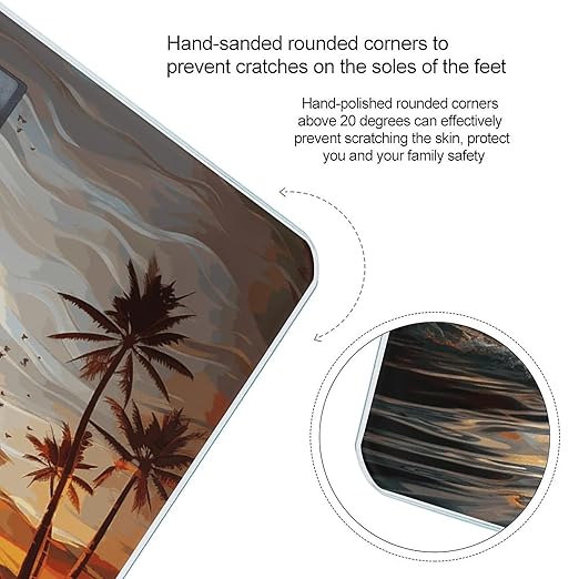 Palm Trees Ocean Waves Sunset Bathroom Scale Automatic Power On/Off Body Scales LCD Backlight Display Square Digital Scale Rounded Corners Bathroom Scales for Home Bedrooms