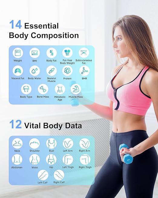 arboleaf Smart Scale and Tape Measure Body Fat Measuring Tape and Smart Scale for Body Weight Digital Bluetooth Weighing Machine Circumference Analyzer App Sync 400lbs 11