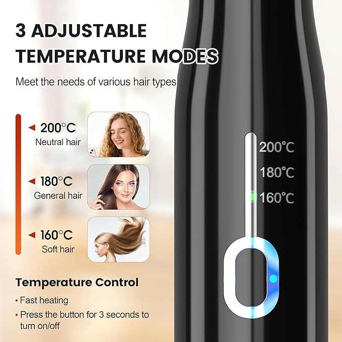 Cordless Portable Wireless Mini Travel Rechargeable Flat Iron with 3 Adjustable Temperatures