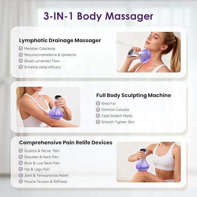 Lymphatic Drainage Massager Anti Cellulite Massage Tool For Thigh &amp Belly Stretch Marks &amp Cellulite Reduction Handheld Massage tools for Sciatica Nerve Legs Arms Hip Muscle Low Back Pai
