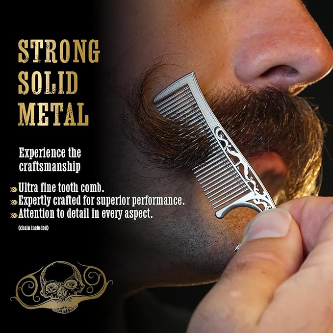 Mustache Wax Extra Strong Hold Death Grip 1 oz Tin &amp Necklace Death Grip Mustache Comb Mens Combo Kit - Grooming For Men Handlebar Moustache