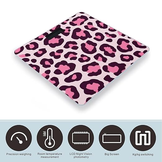 Men's Fashion Automatic Switch Digital Bathroom Weighing Scale Smart Scale Cheetah Leopard Print Floral Pink