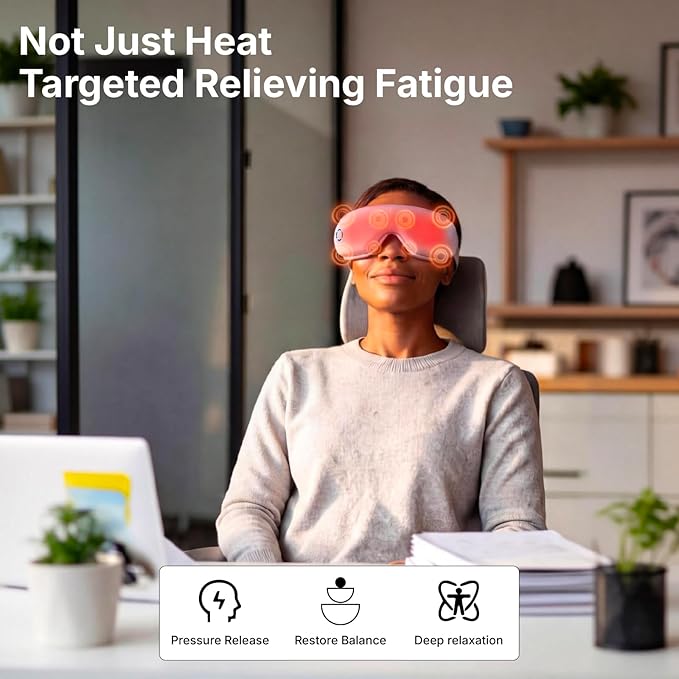 Eye Massager with Heat Sleep Mask with Air Pressure Vibration Massage Bluetooth Portable Rechargeable Eye Massage Self Care Gifts for Women Travel Essentials 5 Modes