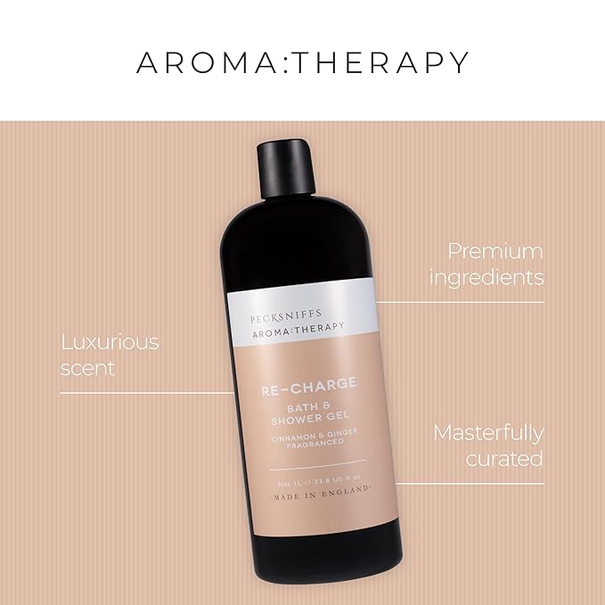Pecksniff's Aroma:Therapy Re-Charge Shower Gel – Luxurious Moisturizing Bath &amp Body Cleanser 1000 ml/33.8 fl oz Bottle