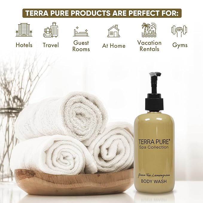 Terra Pure Body Wash | Spa Collection | Hotel Amenities in Pump Bottle | 10.14 oz. / 300 ml (Case of 12)