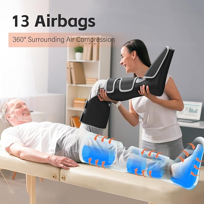SHINE WELL Leg Massager with Heat and Compression for Circulation 3 Heat 3 Modes 3 Intensities for Pain Relief and Swelling Foot and Leg Compression Massager