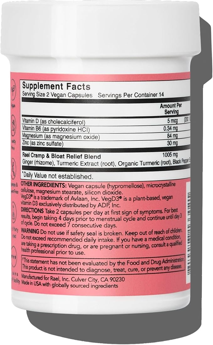 Rael Bundle - PMS Supplement for Women (28 Capsules) &amp Herbal Heating Patches (Large 8 Count)