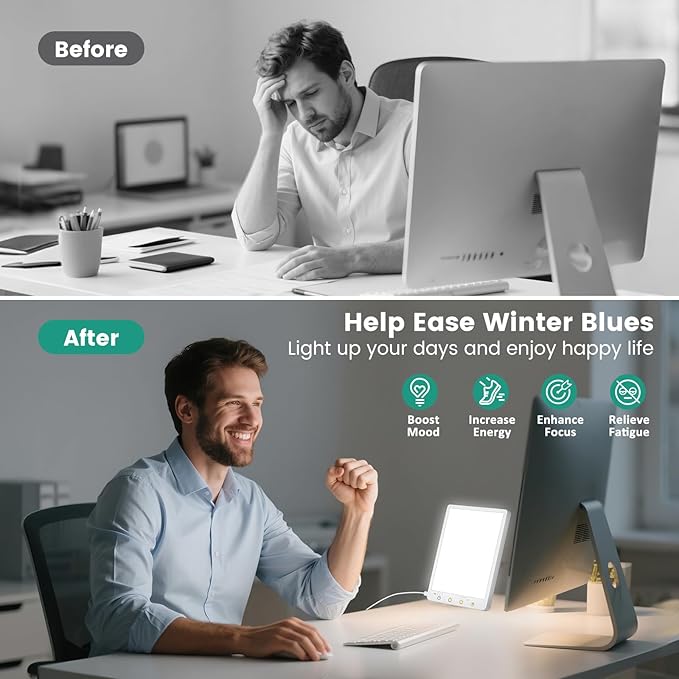 Light Therapy Lamp - 10000 Lux 3 Color Temperature &amp Wall Mount Therapy Light Touch Control Daylight Lamps with Memory Function for Home/Office Use As Lift Mood.