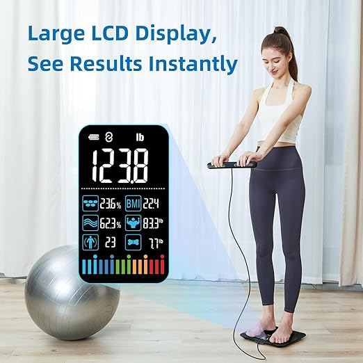 Lepulse Body Composition Scale 8 Electrode Bathroom Smart Scale with BMI Body Fat Muscle Mass Scale for Body Weight and Fat with 20 Body Fat Scale Large Color Display and Report (Black)