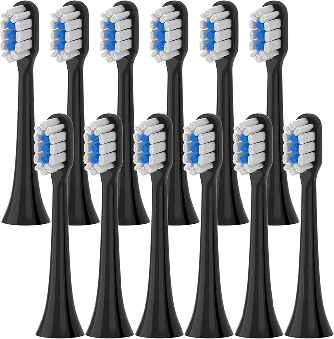 Replacement Brush Heads Compatible for Mijia T301 T302 T501 /501CSonic Electric Toothbrush Head Soft Bristle Nozzles(T301-302-BK-12Pcs)