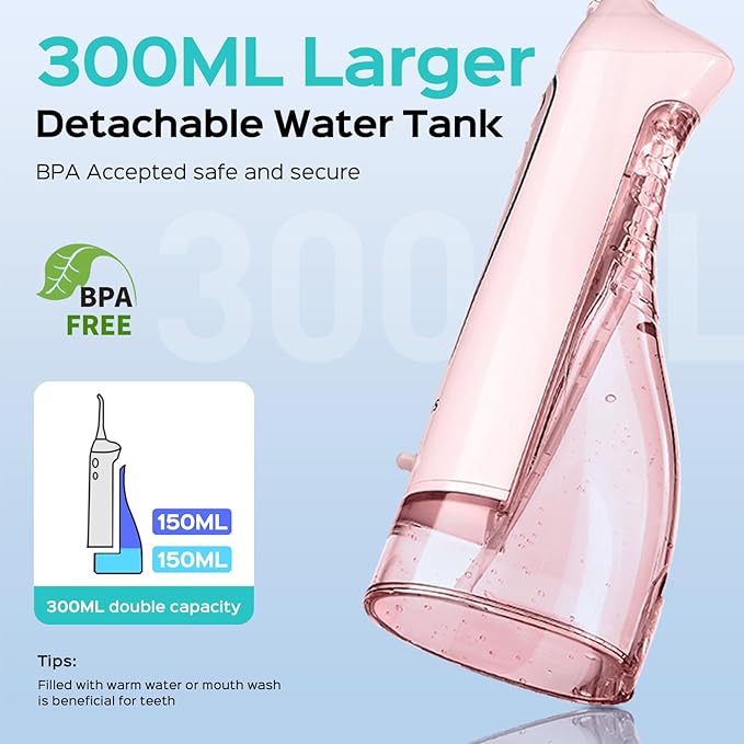 COSLUS C20 &amp C41 Portable Water Flosser with Electric Toothbrush Combo: 2-in-1 Oral Clean Kit for Teeth Braces Gums Care - Brushing &amp Flossing for Adults Family Travel Use BPA-Free Pink