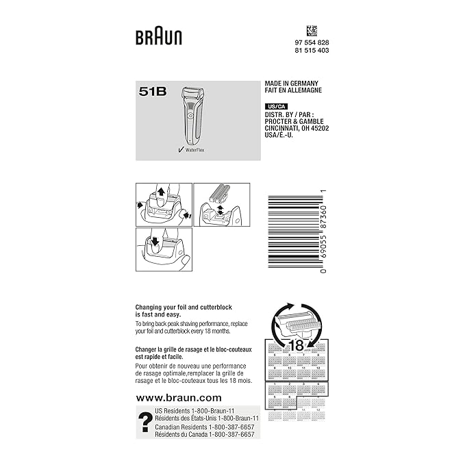 Braun Series 5 Old Generation Electric Shaver Replacement Head - 51B - Compatible with Waterflex Electric Razor WF2s