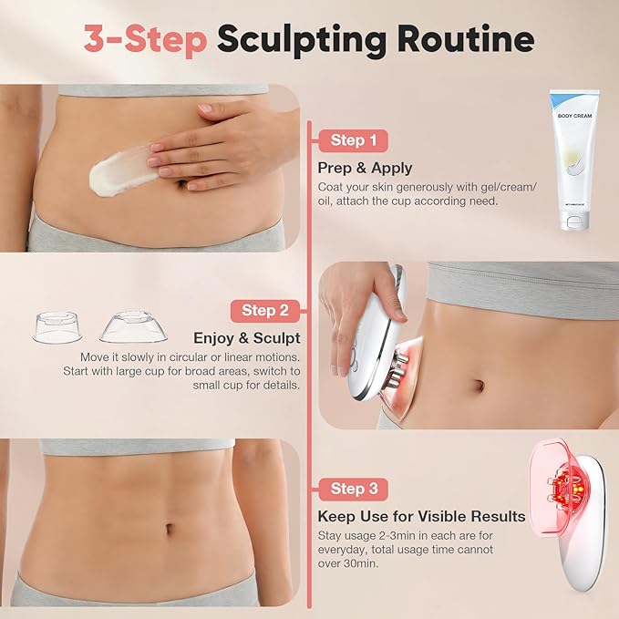 3-in-1 Electric Cellulite Massager 3-in-1 Body Sculpting Machine for Stomach Waist Arms Legs Handheld Adjustable Cellulite Massage Tool Skin Tightening Tool for Women and Men White