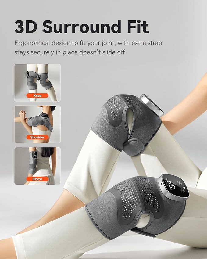 Knee Massager with Heat Vibration for Pain Relief MAXwarm 5.0[2026 Upgraded]-Heated Knee Brace with 5 Heat Levels and 4 Massage Motors X-Warm Heat-Lock Tech for Men Women(Grey 2-Pack)