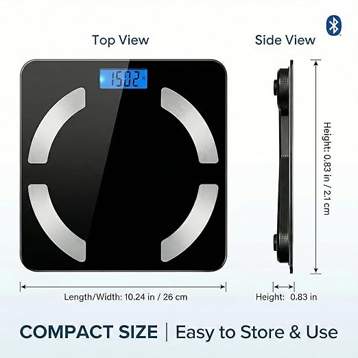 Smart Body Scale - Bluetooth Bathroom Scale with 18 Body Metrics &amp Trend Tracking Thickened I-Beam Design Large Tempered Glass 400 lbs Capacity (Black)
