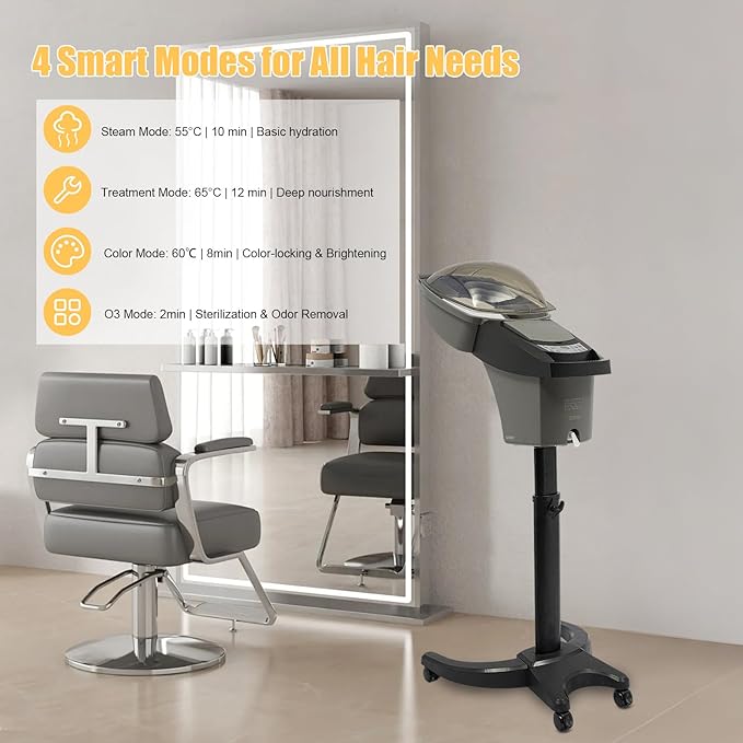 Hair Steamer for Deep Conditioning w/7 Color Light &amp Ozone 700W Micro Mist Scalp Hydration Steamer for Hair Treatment for Natural/Black Hair w/Adjustable Temp for Barbershops (Black)