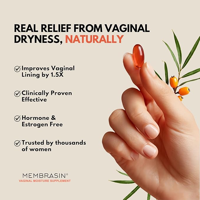 Membrasin Vitality Pearls | 60 Pills | Natural Feminine Hydration for Menopause Support &amp Lasting Comfort | Estrogen-Free Daily Oral Supplement to Help Relieve Vaginal Dryness Burning &amp Itchi