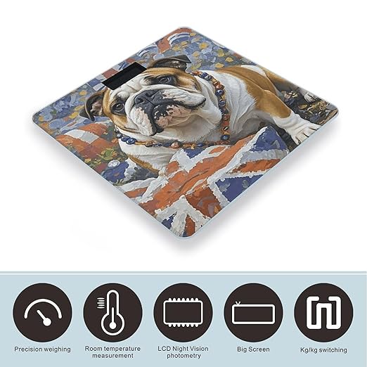 English-Bulldog Bathroom Scale Ultra-Bright Liquid Crystal Screen Weight Scale Accurate Bathroom Body Scales for Body Weight Bathroom Pet Home Bedroom Gift-Giving