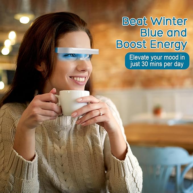 Light Therapy Glasses Blue-White UV-Free Light Therapy Lamp Portable Daylight Lamp Wearable Sunlight Lamp Boost Energy Relief for Sleep Problems Jet Lag Equivalent to 10000 Lux