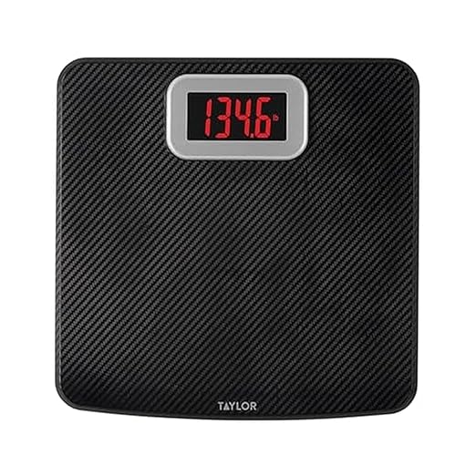 Taylor Digital Bathroom Scale Body Weight Scale 400 LB Capacity Carbon Fiber Anti-Slip Mat 11.8 x 11.8 Inch Platform Black
