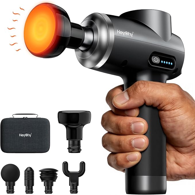 Professional Muscle Massage Gun with Heat Portable Handheld Muscle Massager Percussion Back Body Masajeador 12mm Amptitude for Athletes RunnerFSA Eligible &amp HSA Approved