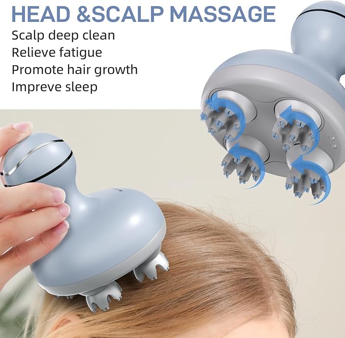 cotsoco Electric Scalp Head &amp Back Massager Cordless Hair Massage Waterproof Head Massager with 4 Heads 84 Nodes for Hair Growth Stress Relief &amp Deep Clean Gifts for Men Women Purple