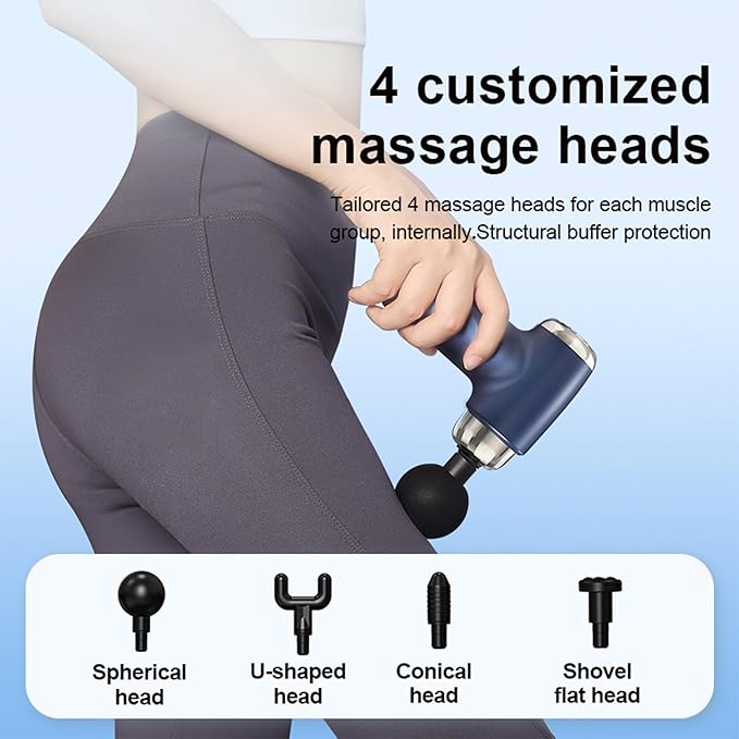 Portable Mini Massage Gun Handheld Deep Tissue Massager with Wrist Strap Cordless Lightweight Small Rechargeable Navy Blue