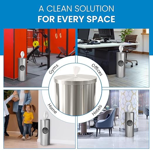 Zoom Wipes Stainless Steel Wipes Dispenser with Built-in Trash Bin – 36 Floor Stand Wipes Holder for Gyms Offices Homes – Sanitizing &amp Disinfecting Station Commercial Grade &amp Rustproof.