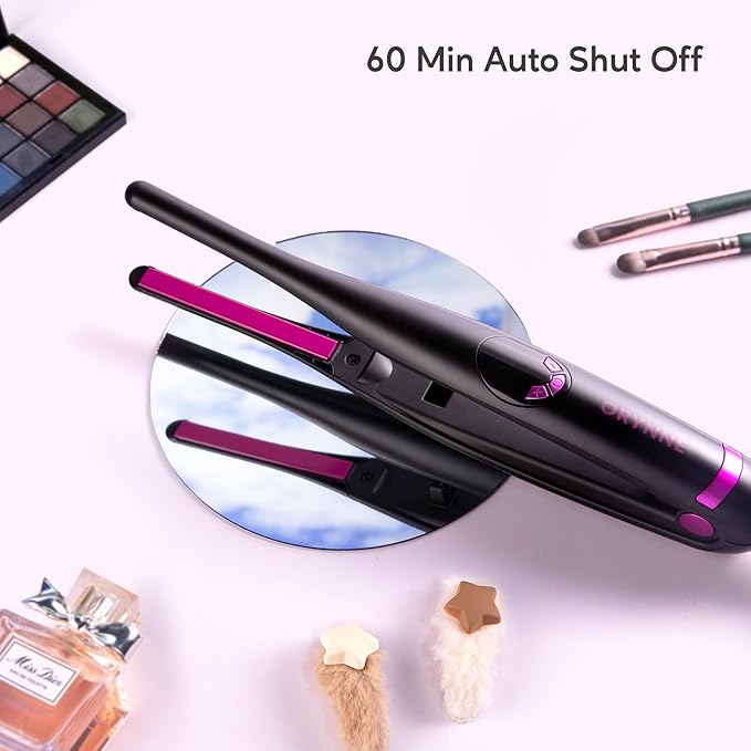 Small Flat Irons for Short Hair 5s Ultra Fast Heat Up Pencil Flat Iron Negative Ions Mini Flat Iron for Edges 3/10'' Travel Mini Hair Straightener with Digital Temp Control Easy to Use