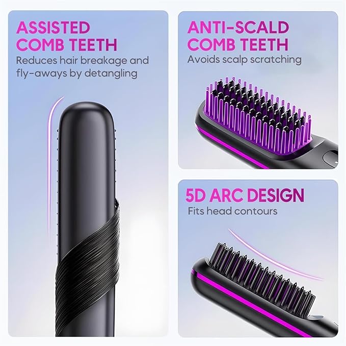 GO Brush Upgraded Version Portable Travel Straightener with LCD Temperature Display Portable Hair Straightener Fast-Heating Cordless mini Hair Comb(Black)