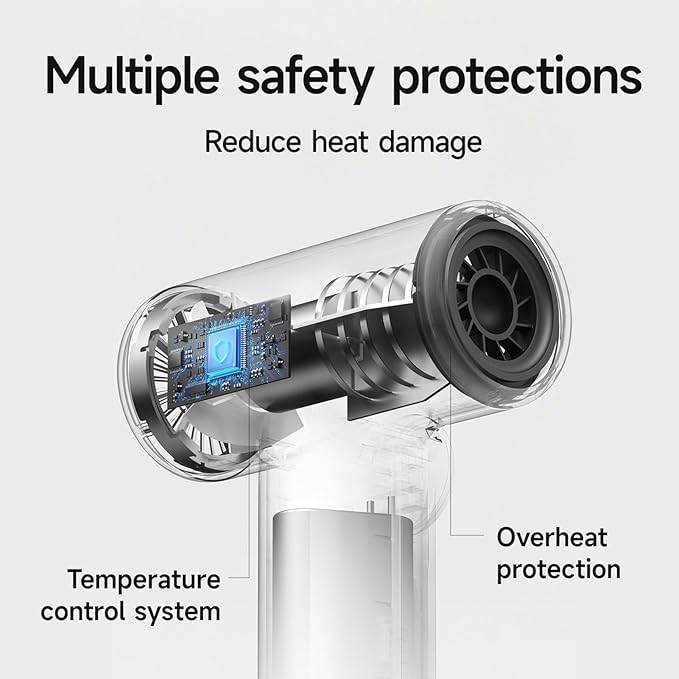 fosa Cordless Hair Dryer Rechargeable Battery Operated Blow Dryer 100 Heat &amp Speed Settings 30000 RPM with Digital Screen &amp Memory Function for Travel Students Dormitory (White)