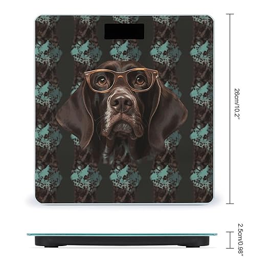German Shorthaired Pointer in Glasses Bathroom Scale for Body Weight Bathroom Weighing Scale with Backlit LCD Display Highly Accurate Measures Weight Up to 180kg