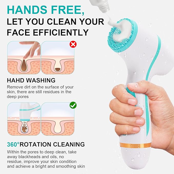 Facial Cleansing Brush 3 in 1 Electric Face Scrubber with 3 Brush Heads for Women/Men Waterproof Rechargeable Face Cleansing Brush for Dry Oily Sensitive Skin (Blue)