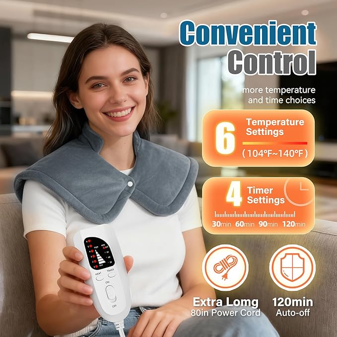 Weighted Heating Pad for Neck &amp Shoulders - 6 Heat Settings 4 Timers Auto Off - Electric Heating Pad for Back Pain Relief - Gift for Women/Men Mom/Dad Birthday Christmas
