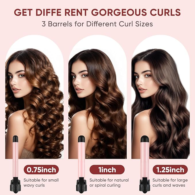 Rotating Curling Iron Set Automatic Curling Wand for Long Hair Easy to Use Hair Curler Get Effortlessly-Chic Beach Waves 3 Sizes Ceramic Barrel 0.75 1 1.25 to 430°F with Home Button Dual Voltage