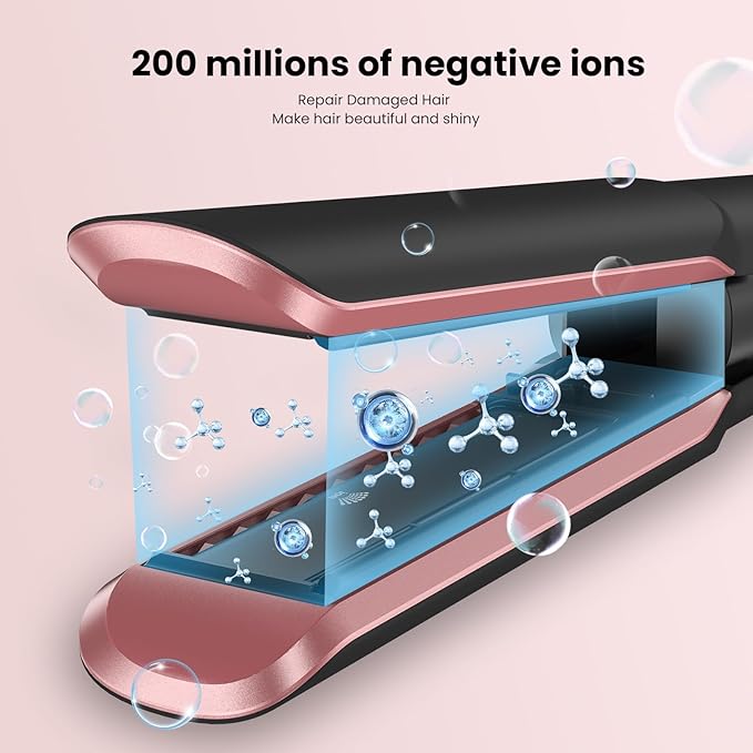 Hair Straightener - 2 in 1 Wet to Dry Hair Dryer and Straightener with High-Speed Airflow + Rapid Heat-Up + Customizable Temperature + LCD Display &amp Auto Shut-Off + No Heat Damage (Dark Black)