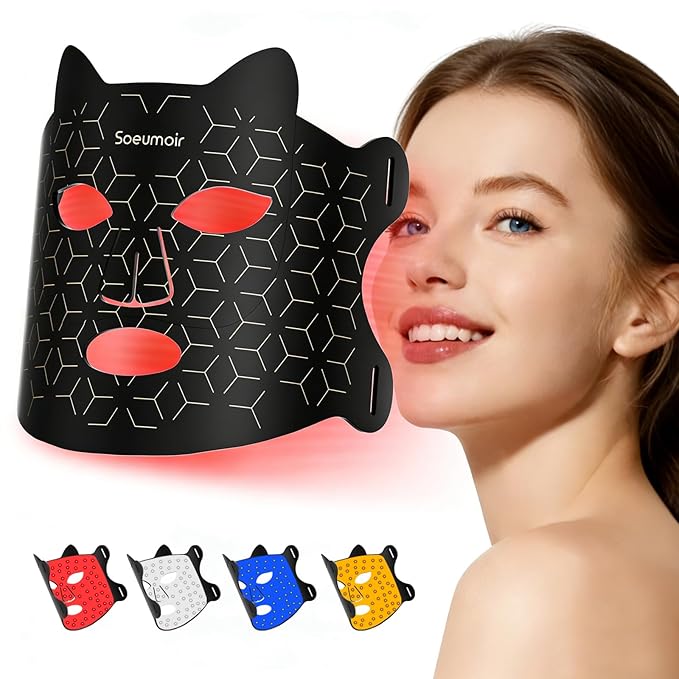 Vnvfd LED Red Light Therapy Mask for Face Near-Infrared 850nm Face Mask Cordless Design USB C Rechargeable for Home and Working