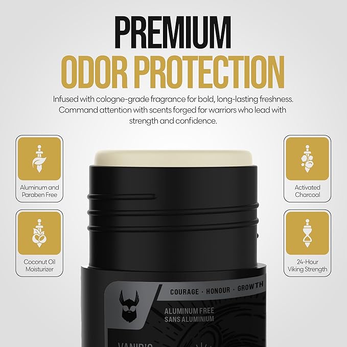 The Beard Struggle Marauder's Defense - Natural Charcoal Infused Deodorant Men Aluminum Free - Platinum Collection Vanir's Wisdom 2.65 oz
