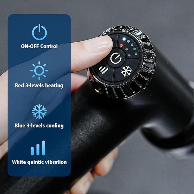 Massage Gun with Heat and Cold 2 in 1 Portable Mini Muscle Massager with Extended Handle Handheld Electric Percussion Deep Massager Tissue Massage Gun for for Home Gym
