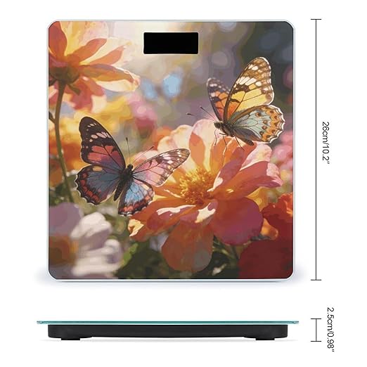 Butterflies and Flowers Weight ScaleClear LED Display Bathroom Digital Weighing ScaleTempered Glass Digital Bathroom Scale for Body Weight Capacity Up to 400 Lbs