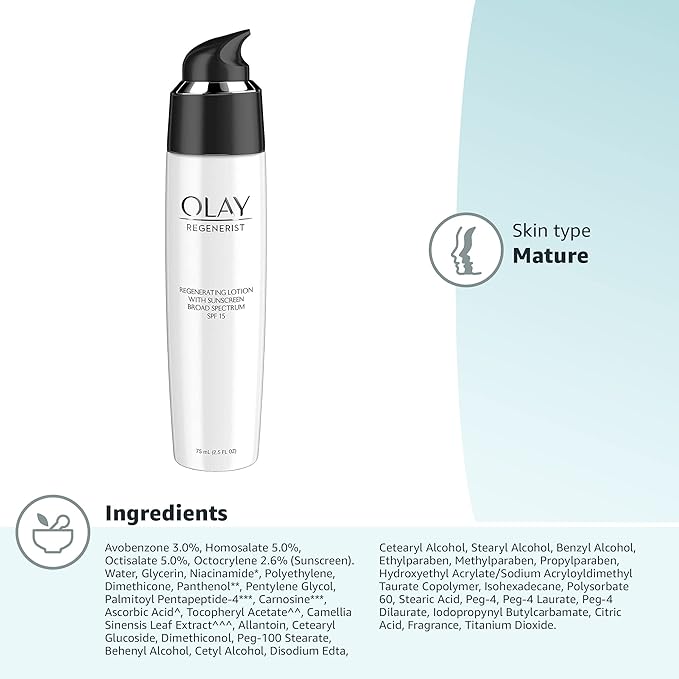 Olay Regenerist Regenerating Face Lotion with Sunscreen SPF 15 Broad SpectrumNo Scent2.5 fl oz(Pack of 2)