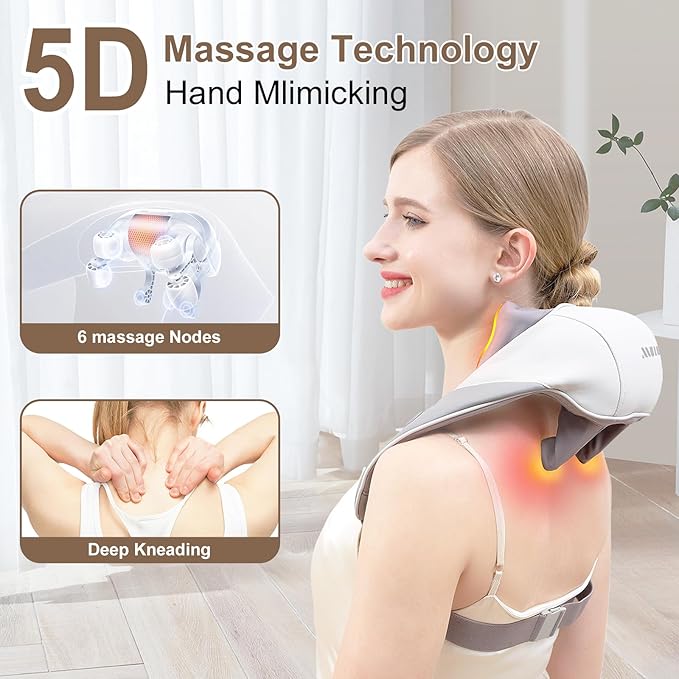 Neck and Shoulder Massager with Soothing Heat Deep Tissue Kneading Shiatsu Massage Pillow for Back Leg Body Pain Relief Electric Full Body Massager for Christmas Gifts