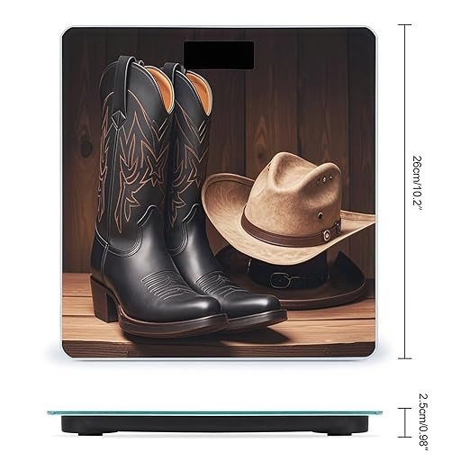 Cowboy Black Hat Western Boots Scale for Body Weight Digital Bathroom Scale Toughened Glass High Precision Scales for Body Weight with Large LCD Backlight Display Weight Scales
