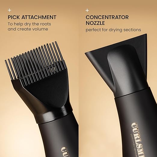 Curlsmith Defrizzion Hair Dryer - for Curly Hair w/Extra Large 8 Diffuser for Fast Drying 2 Speeds 3 Heat Settings Sustained Cool Setting with Minimal Heat Impact