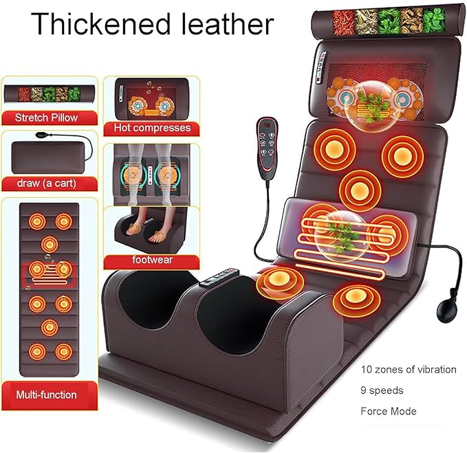 Full Body Electric Massage Mat with Heat PadFull Body Massage Bed with Neck Massage Pillow10 Vibrating Motors 4 Heating Pads for Back ReliefMassagers for Neck Back