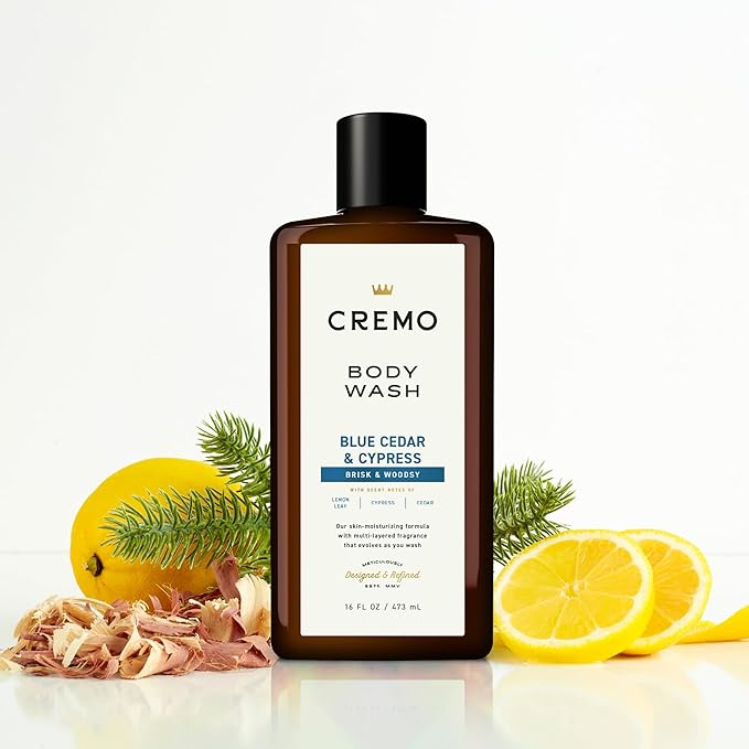 Cremo Rich-Lathering Blue Cedar &amp Cypress Body Wash A Woodsy Scent with Notes of Lemon Peel Cypress and Cedar 16 Fl Oz (2-Pack)