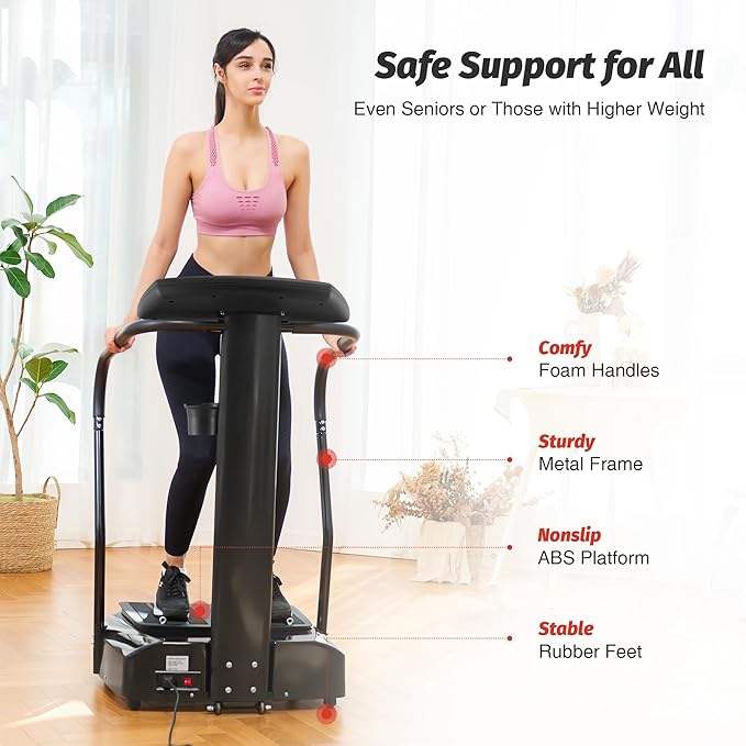 ZELUS Vibration Plate Exercise Machine with Handles Vibration Plate for Lymphatic Drainage with 2 Resistance Bands (3 Preset Modes 99 Levels)