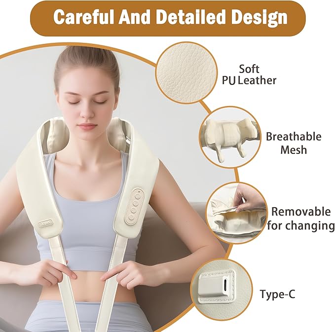 Joyset Neck Massager for Pain Relief Deep Tissue Cordless Neck Massager and Shoulder with Heat 6D Kneading Shiatsu Massage for Legs Body Chrismas Birthday Gift