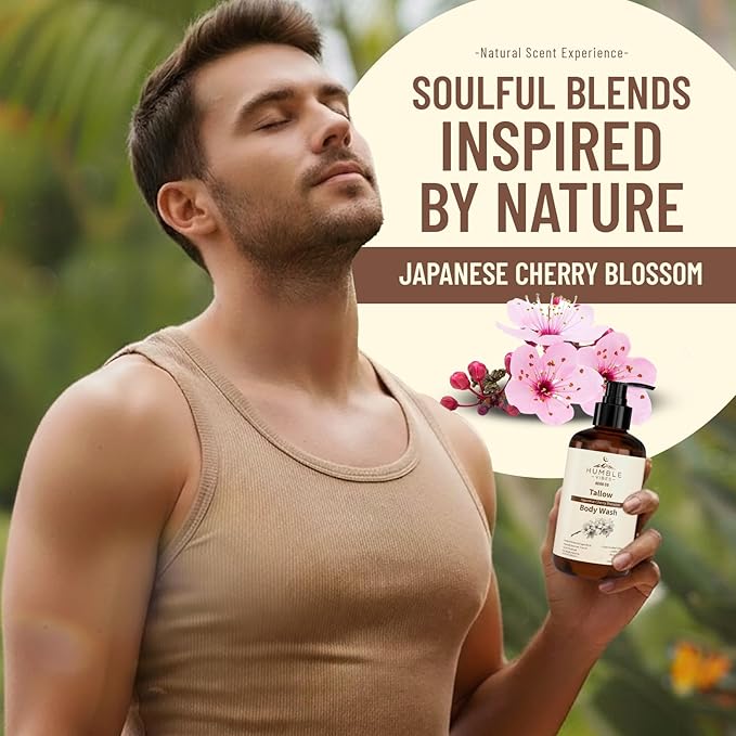 New! Natural Tallow Body Wash Made With Naturally Derived Plant Based Ingredients &amp Tallow Free of Harsh Chemicals Great for Eczema Itchy Dry Skin Moisturization Japanese Cherry Blossom