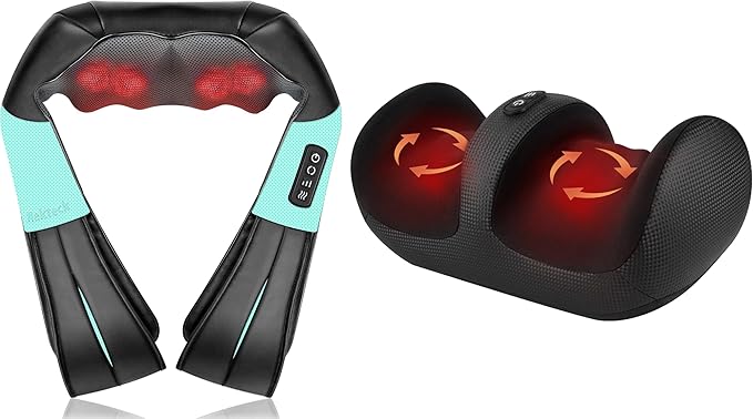 Nekteck Blue Neck&ampBack Massager and Shiatsu Foot Massager with Heat FM12